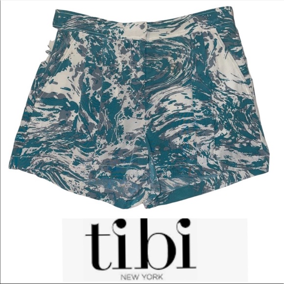 Tibi New York Silk Shorts Teal Size 2 EUC - Picture 1 of 16